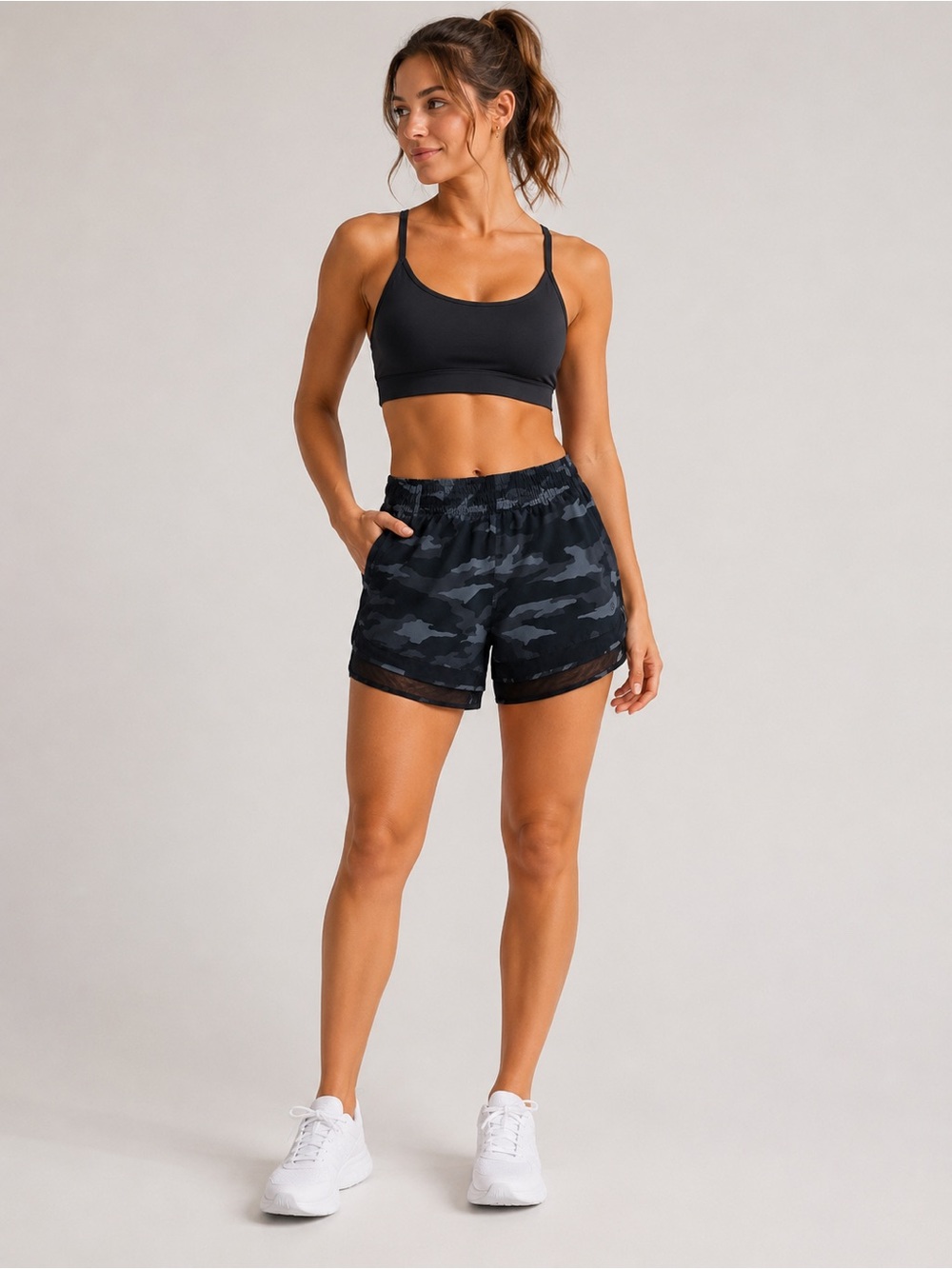 Athleta Camo Racer Run Shorts 4” Medium Mesh Lined Running Shorts